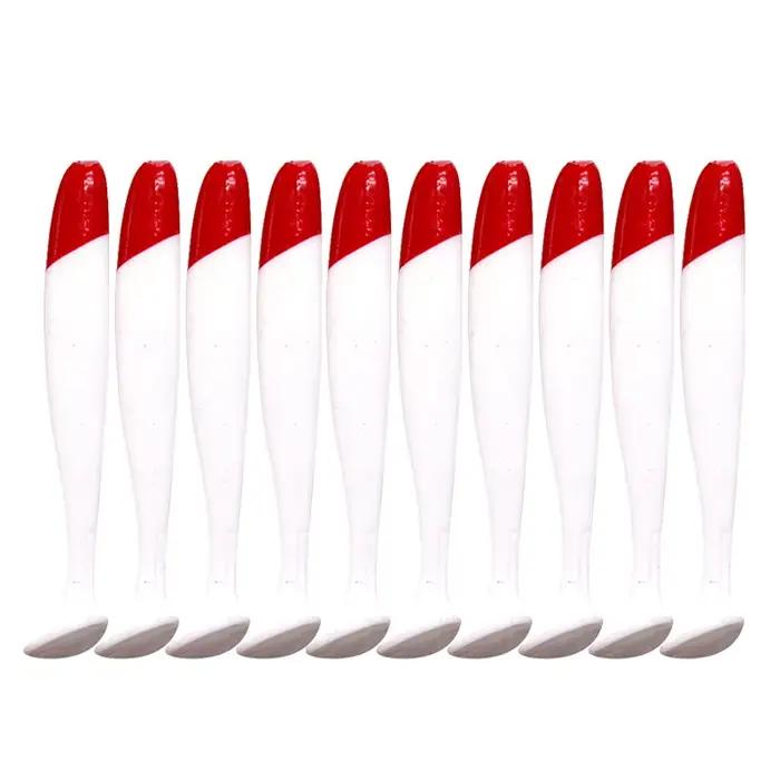 Leurre Souple T-tail Bionique 7 à 12 cm, Tête Rouge Corps Blanc, 10 Leurres par Sachet