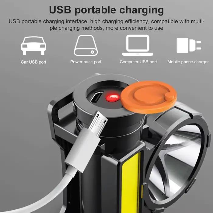 Lampe frontale LED waterproof rechargeable USB pour pêche - Éclairage puissant étanche camping plongée