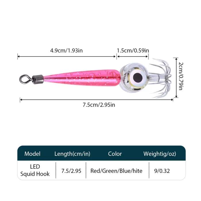Hameçon calmar lumineux LED avec accessoires parapluie pour pêche mer octopus flash sous-marin