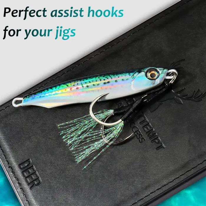 10 paires hameçons assist jig plumes acier carbone - Matériel pêche verticale et jigging lent