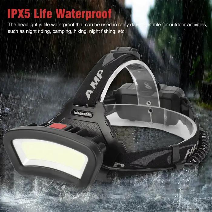 Lampe frontale COB LED angle large rechargeable USB avec indicateur batterie pour pêche