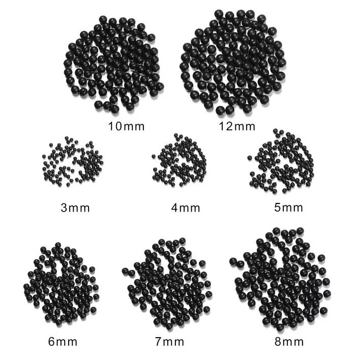 100 perles de pêche 3mm-12mm en caoutchouc noir souple/dur pour montages et leurres