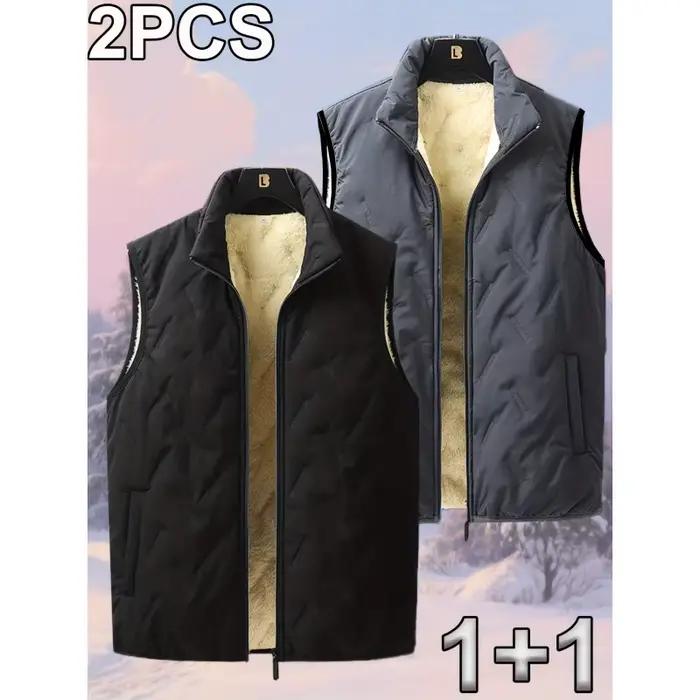 Gilet homme col montant coton automne hiver - Veste sans manches casual biker taille plus chaude