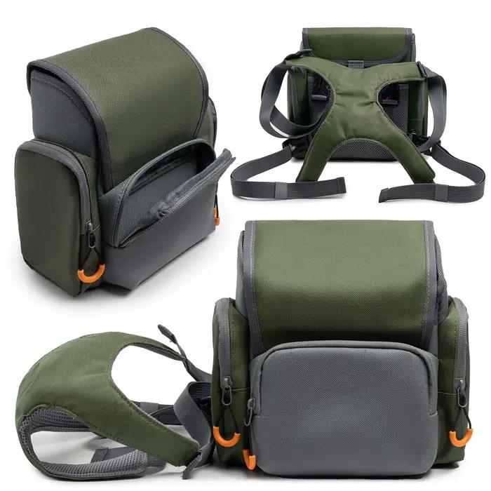 Harnais jumelles pêche camouflage - Étui poitrine réglable avec protection pluie