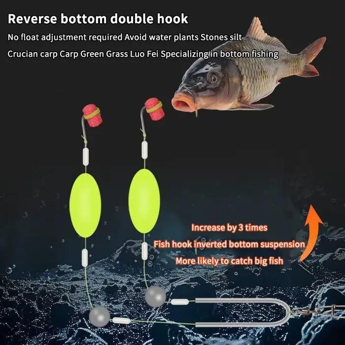 Hameçon Iseni pour pêche carpe - Rigs prêts taille 3#-14# - Montages pêche avec 2 hameçons