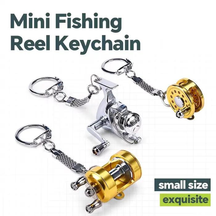 Porte-clés moulinet de pêche WEIHE Strong Fish miniature doré avec anneau pour clés cadeau original
