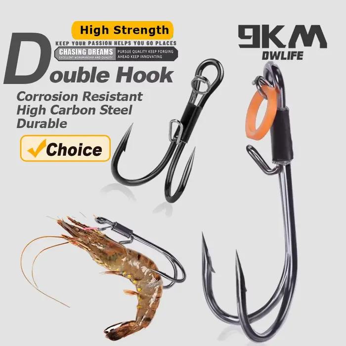 Hameçons double pour crevettes vivantes 9KM - 10 à 15 pièces résistants corrosion eau douce et mer