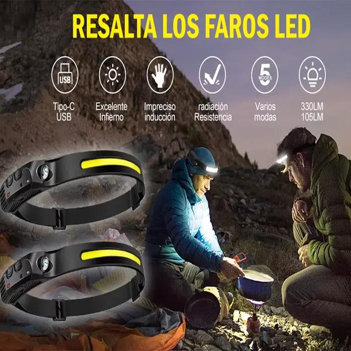 Pack de lampes frontales LED rechargeables USB avec capteur XPE+COB étanches pour pêche en groupe