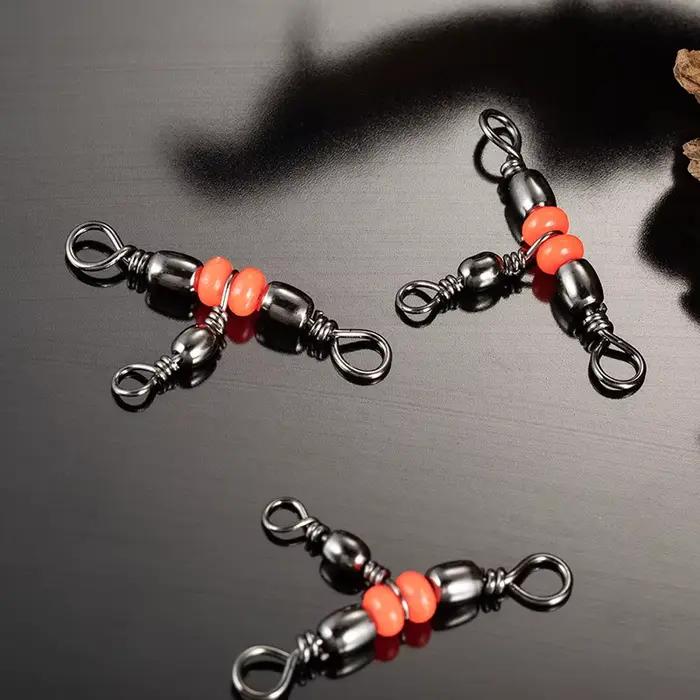 10 pièces connecteurs pêche triple barrel émerillon perles snap ring accessoires montages