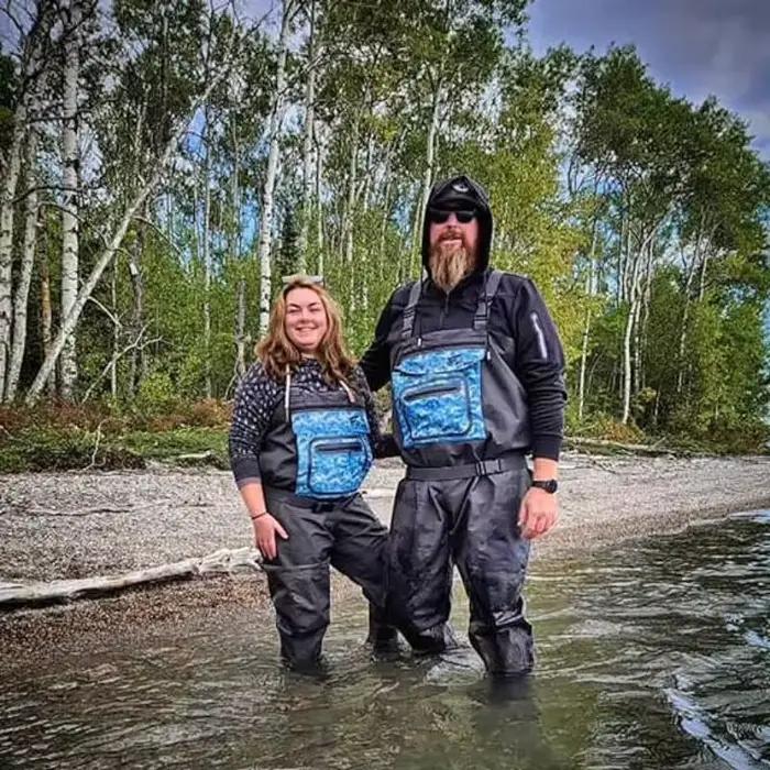 Waders de pêche respirants imperméables mixte homme femme avec pieds nylon pour rivière et étang