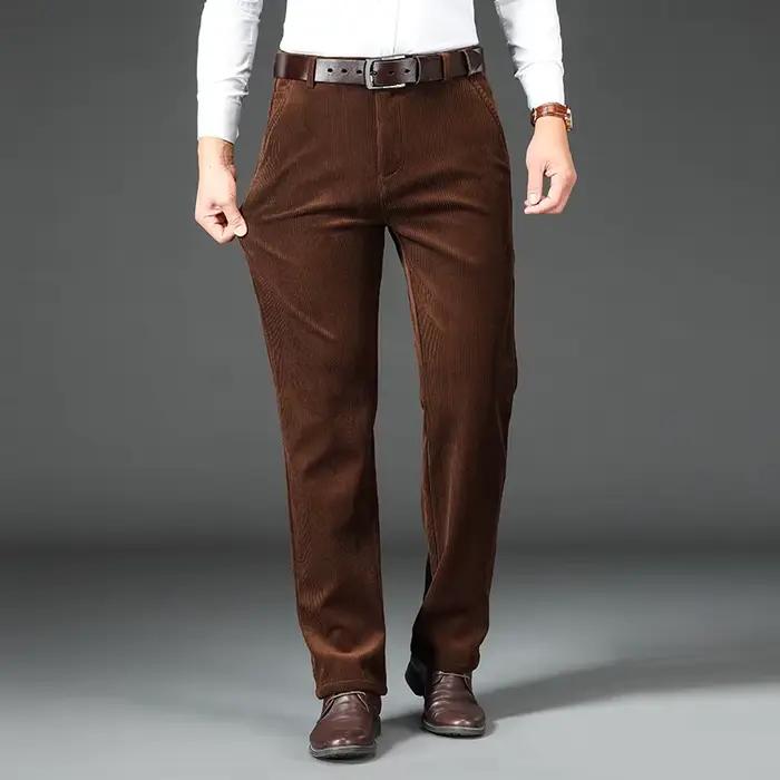Pantalon velours côtelé polaire hiver homme élégant chaud stretch pêche affaires classique