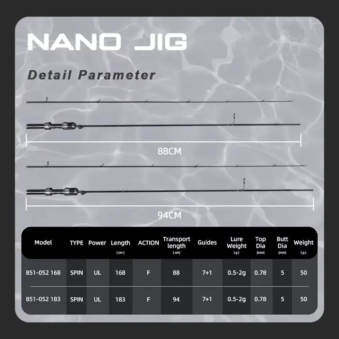 Canne Nano Jig spinning ultra-légère 1.68m 1.83m 0.5-2g action rapide truite bar eau douce mer
