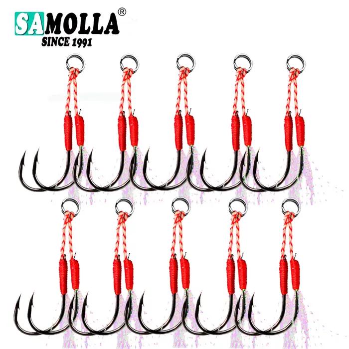 10 hameçons doubles plume jig pêche mer acier carbone haute résistance pour jigging lent
