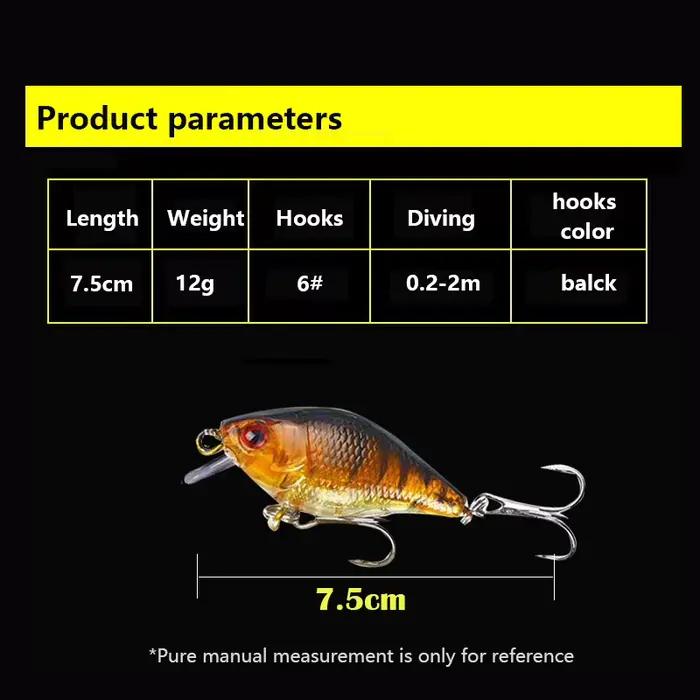 Leurre de pêche dur VIB 7.5cm 10.2g avec yeux 3D, leurre coulant crankbait pour carnassiers