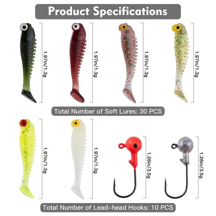 Kit de 40 leurres souples avec hameçons jig head et boîte de rangement pour pêche, 5cm 3.5g