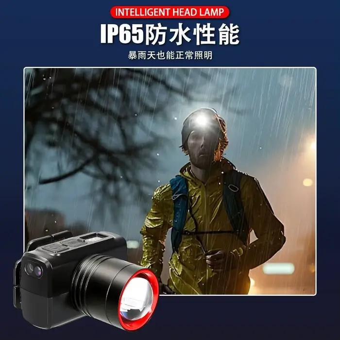 Lampe frontale LED rechargeable 20w zoom ajustable étanche pour camping randonnée et pêche nocturne
