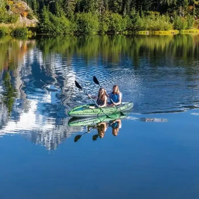 Kayak pêche gonflable portable 2 places - Bateau sports nautiques avec pagaie, pompe et sac de transport