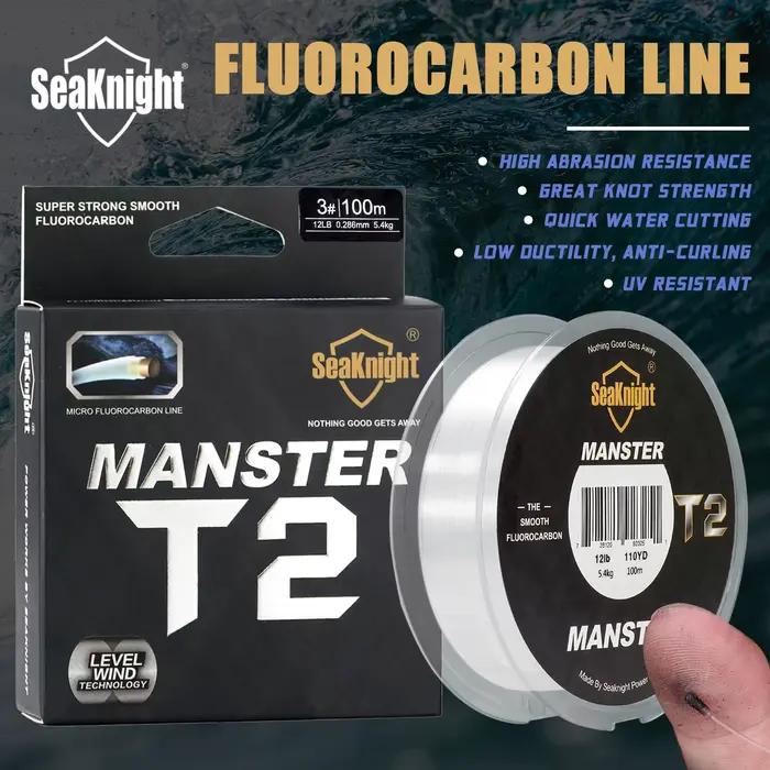 Ligne de pêche fluorocarbone 100% MANSTER T2 SeaKnight, 100M pour pêche en mer, 3-35LB, fil carbone coulant