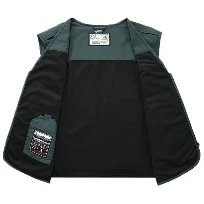 Gilet sans manches à col montant multiples poches pêche extérieur printemps 2024 homme couleur unie