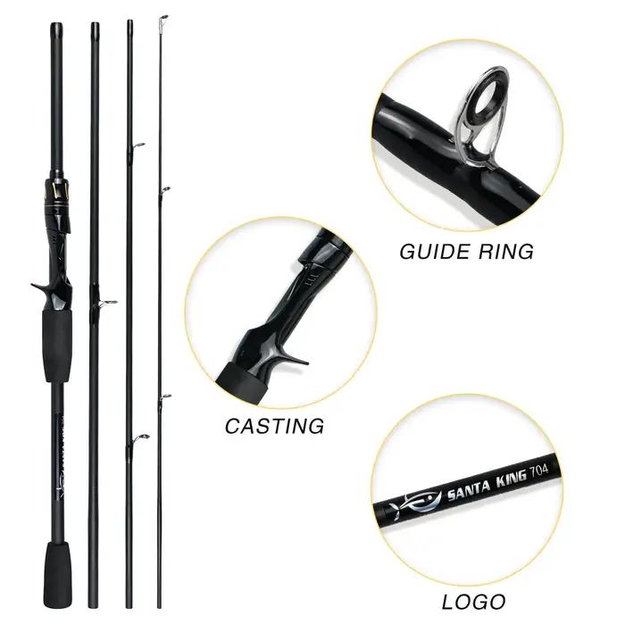 Canne pêche carbone Santa King 4 sections portable - Manche EVA pour voyage pêche basse eau douce