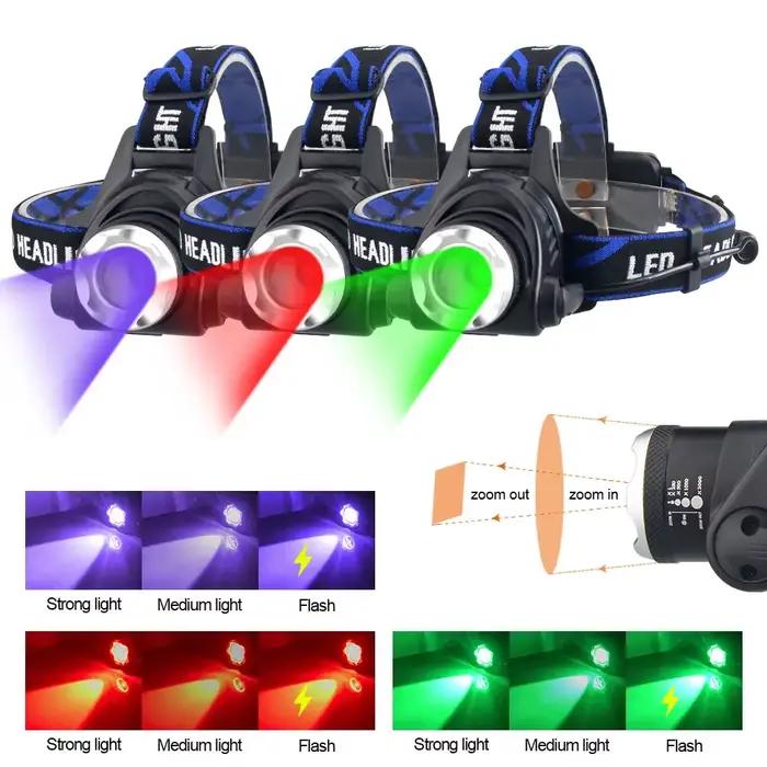 Lampe frontale LED rouge et verte zoomable pour pêche tactique nocturne étanche