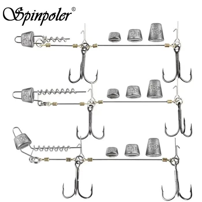 Montages Spinpoler pour brochet avec plombs réglables et hameçons robustes pour leurres souples