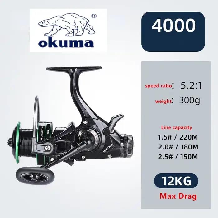 Moulinet Okuma double frein 20kg drague ratio 5.2:1 14+1BB, cupule métal série 3000-6000