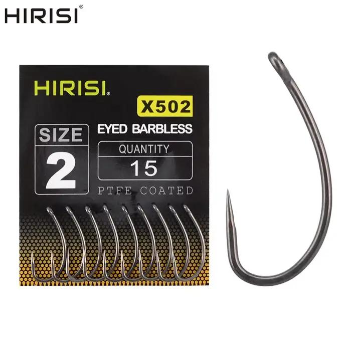 Hameçon de pêche sans ardillon Hirisi X502 en acier inoxydable carbone, 15 pièces avec revêtement PTFE