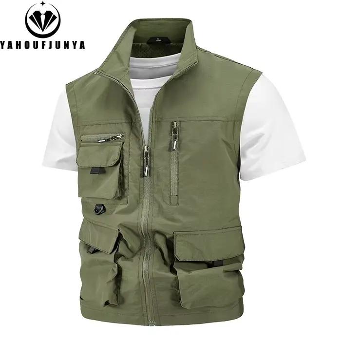 Veste de pêche sans manches homme été 2024 légère respirante à multiples poches pour camping et extérieur