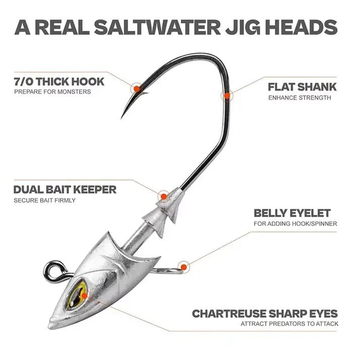 5 hameçons jigging tête triangle 14g à 42g avec yeux 3D - Matériel pêche mer gros poissons