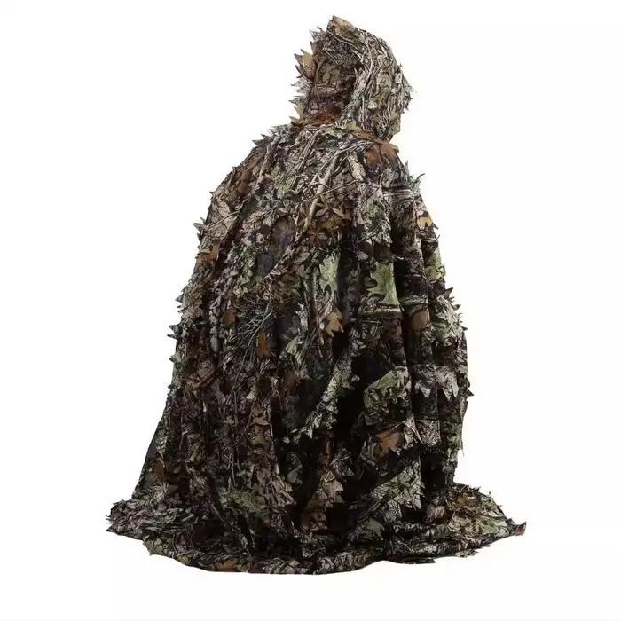 Poncho camouflage feuilles 3D - Discret pour pêche en rivière et sous-bois