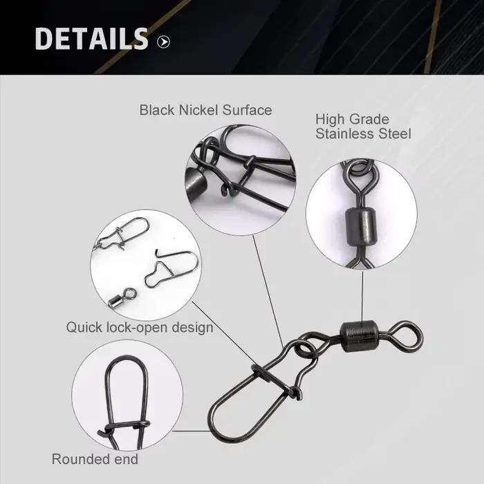 Connecteurs pêche 50 pièces émerillons à roulements avec mousqueton tailles 4# à 12#