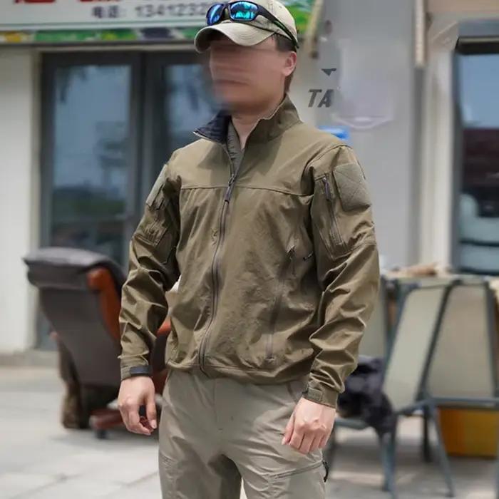 Veste tactique crocodile vert nylon - Softshell pêche 4 côtés élastique - Coupe-vent respirant randonnée