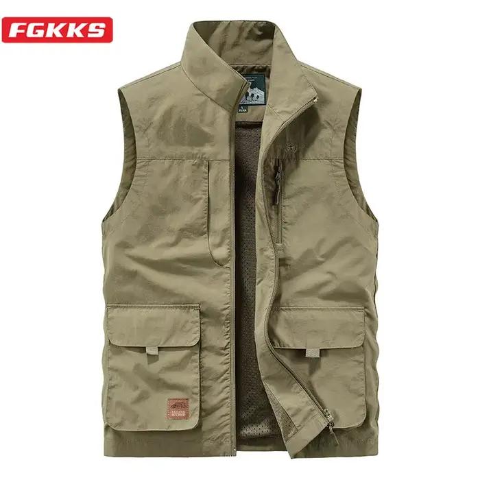 Gilet homme pêche randonnée multi-poches léger style utilitaire décontracté été printemps