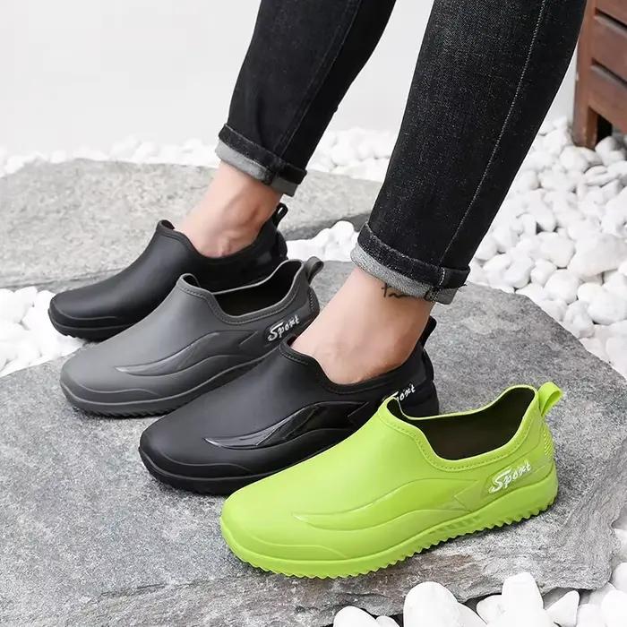 Bottes de pluie basses homme antidérapantes résistantes - Chaussures caoutchouc doublées polaire