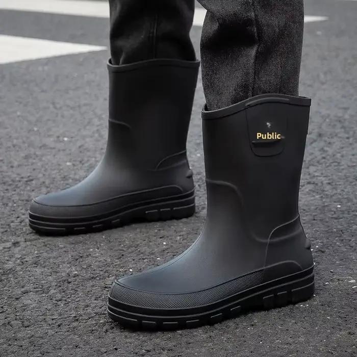 Bottes de pluie homme doublées polaire anti-dérapantes étanches faciles à enfiler PVC