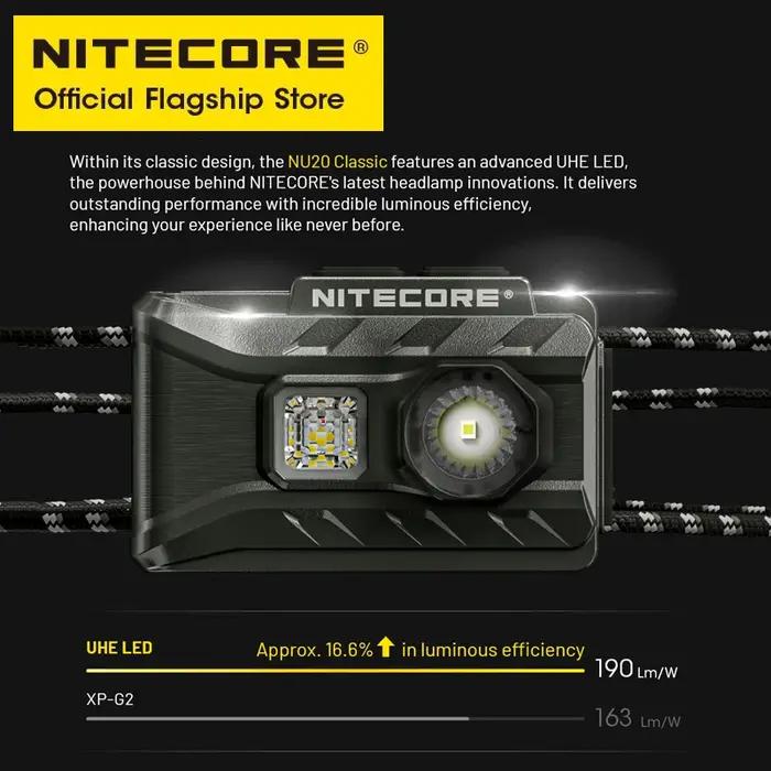 Lampe frontale NITECORE NU20 rechargeable USB-C 38g ultra légère pour pêche, randonnée et trail running nocturne
