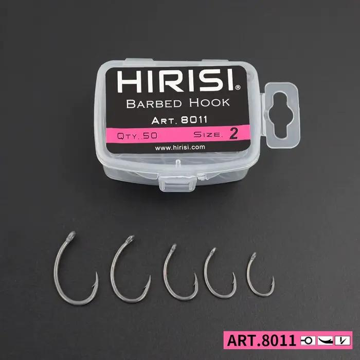 Hameçons de pêche à la carpe Hirisi 50 pièces PTFE acier carbone haute résistance boîte avec règle