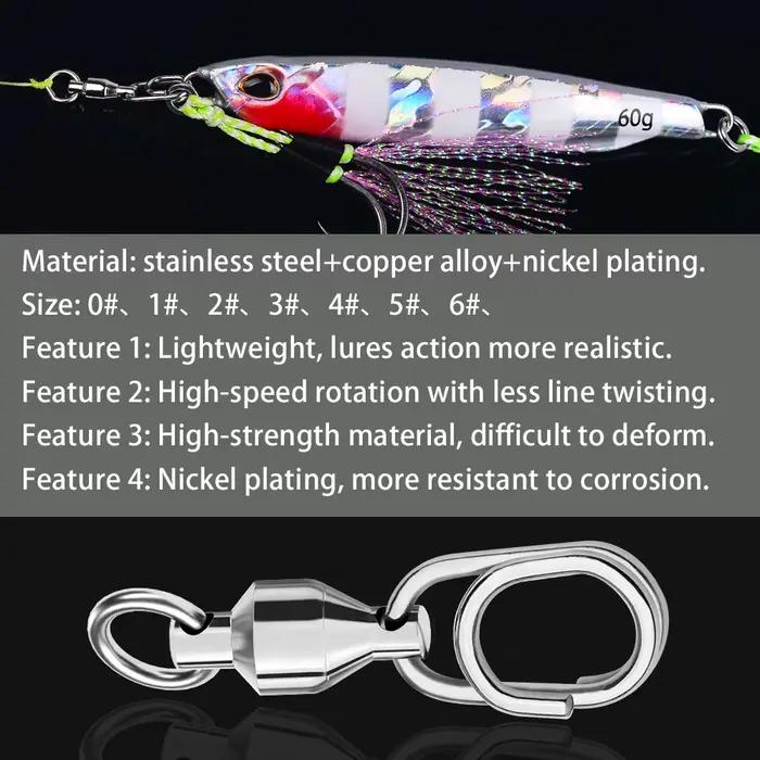 10 connecteurs de pêche à roulement à billes en acier inoxydable - clips rapides pour leurres et appâts
