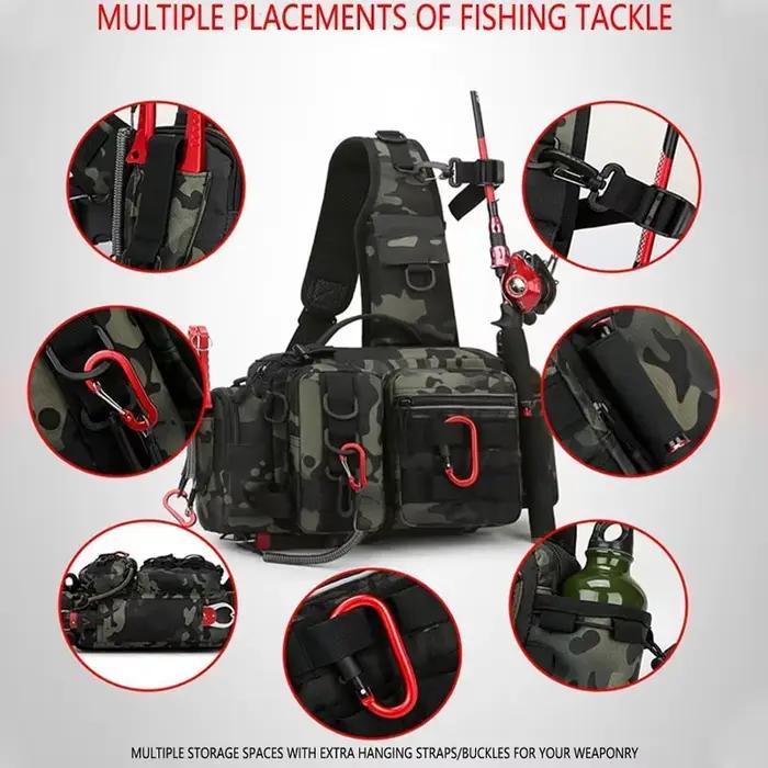 Sac de pêche Luya à multiples compartiments avec sangle ajustable et fermeture éclair pour matériel