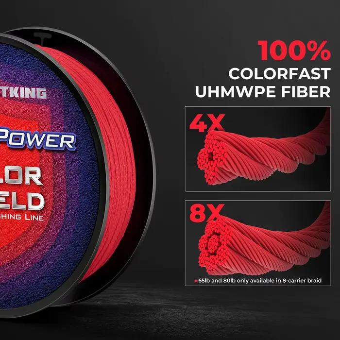 Ligne de pêche KastKing Superpower ColorShield PE tressée 4 brins 10-80LB pour pêche de la carpe