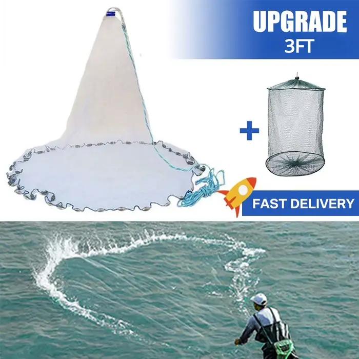 Filet de lancer américain monofilament certifié pour pêche de loisirs et professionnel, plombs zinc pour appâts et poissons, grandes mailles, facile à lancer et ranger