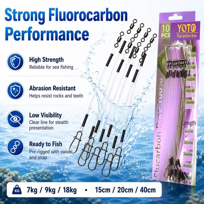 Ligne de pêche fluorocarbone 7-18kg avec blocage rapide et test de pression pour canne à moulinet