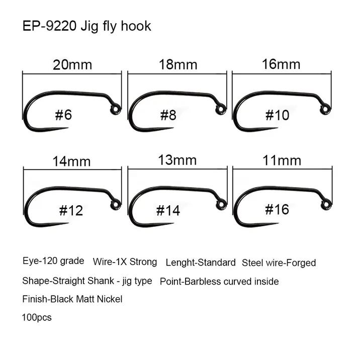 Hameçons mouche Eupheng 100 pièces sans ardillon - Pour montage de mouches sèches, nymphes et streamers