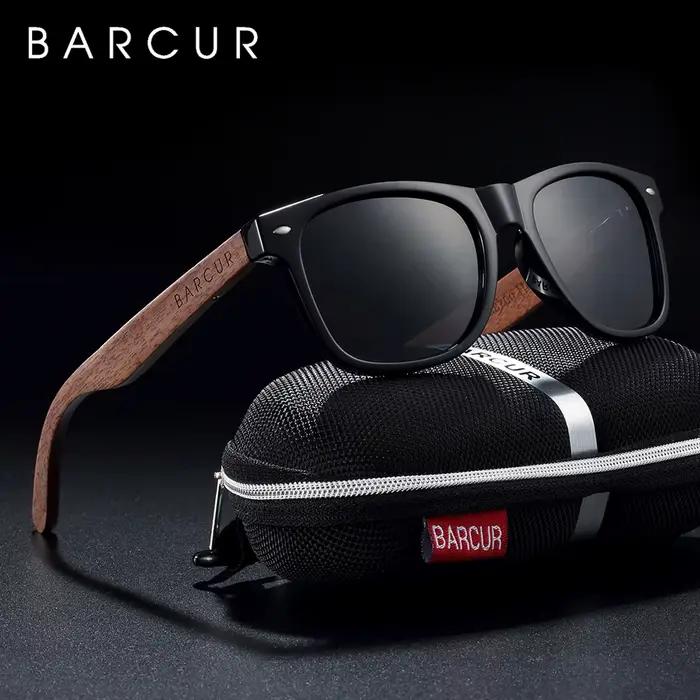 Lunettes de soleil bois noyer pêche - Cadre carré polarisé qualité premium UV400 avec étui