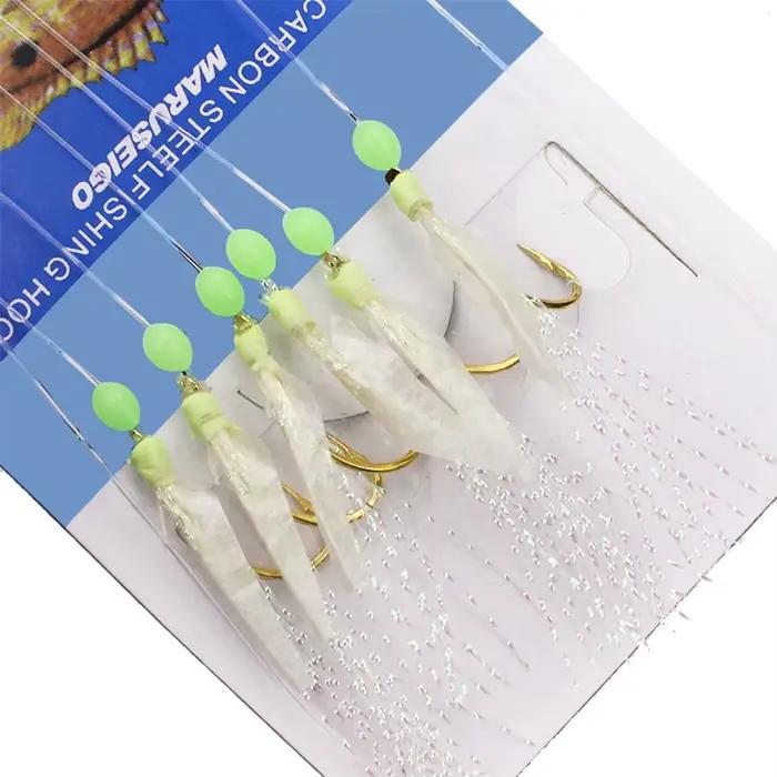 Montages sabiki 5 packs 6 rigs/pack pour pêche mer appâts peau poisson leurres
