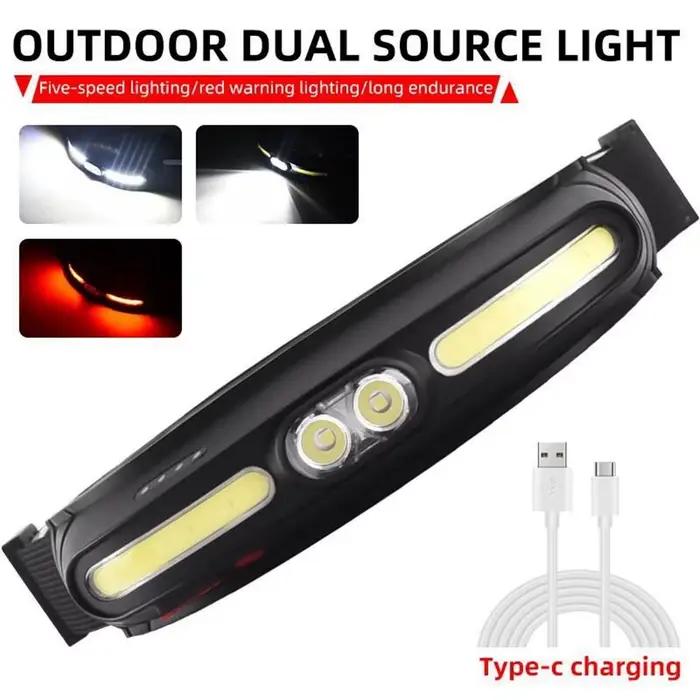 Lampe frontale pêche puissante 350 lumen USB-C rechargeable lumière douce large faisceau 210°