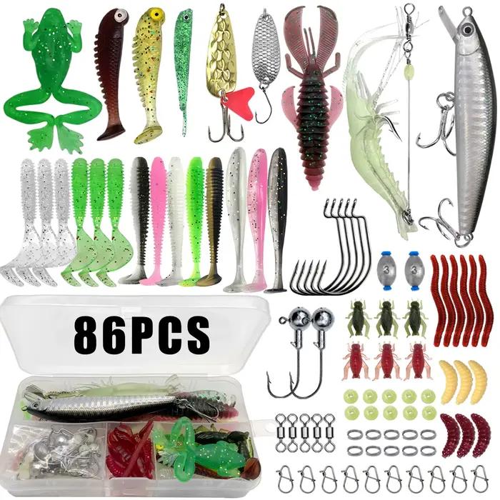 Kit pêche 86 à 366 pièces pour truite brochet black bass - coffret leurres multi-techniques complet