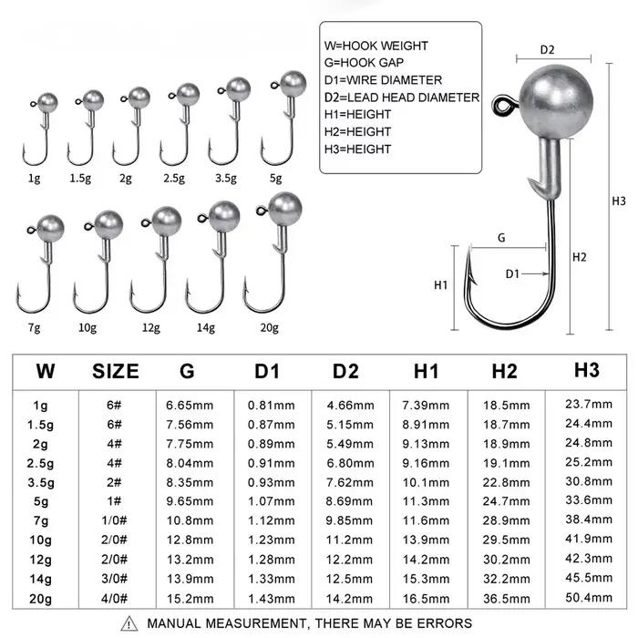 Leurre de pêche jig head avec hameçon de 1g à 20g pour leurres souples et crankbait