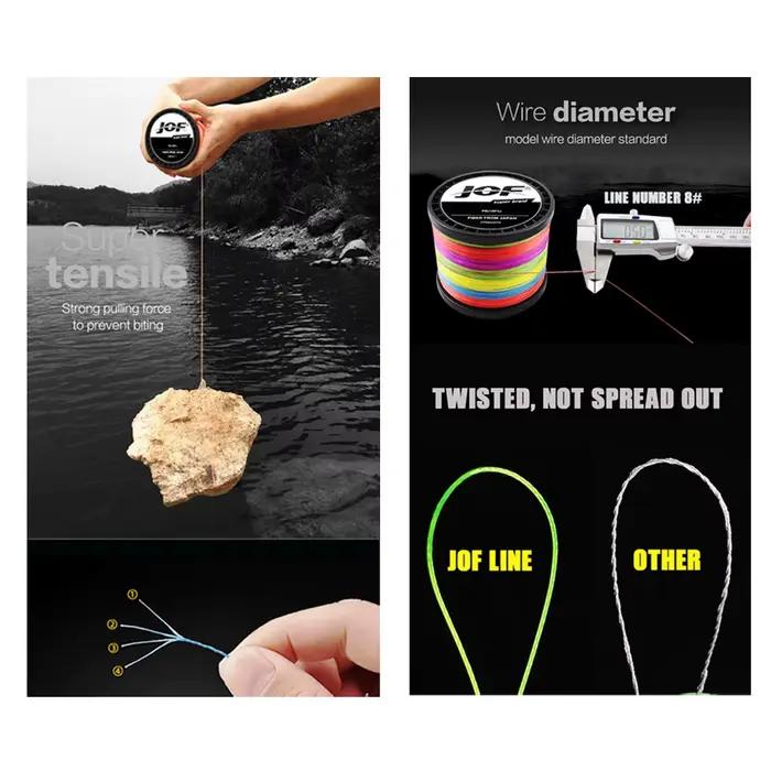 Fil pêche JOF PE tressé X4 résistant à l'abrasion pour accessoires pêche extérieure 300M 500M 1000M